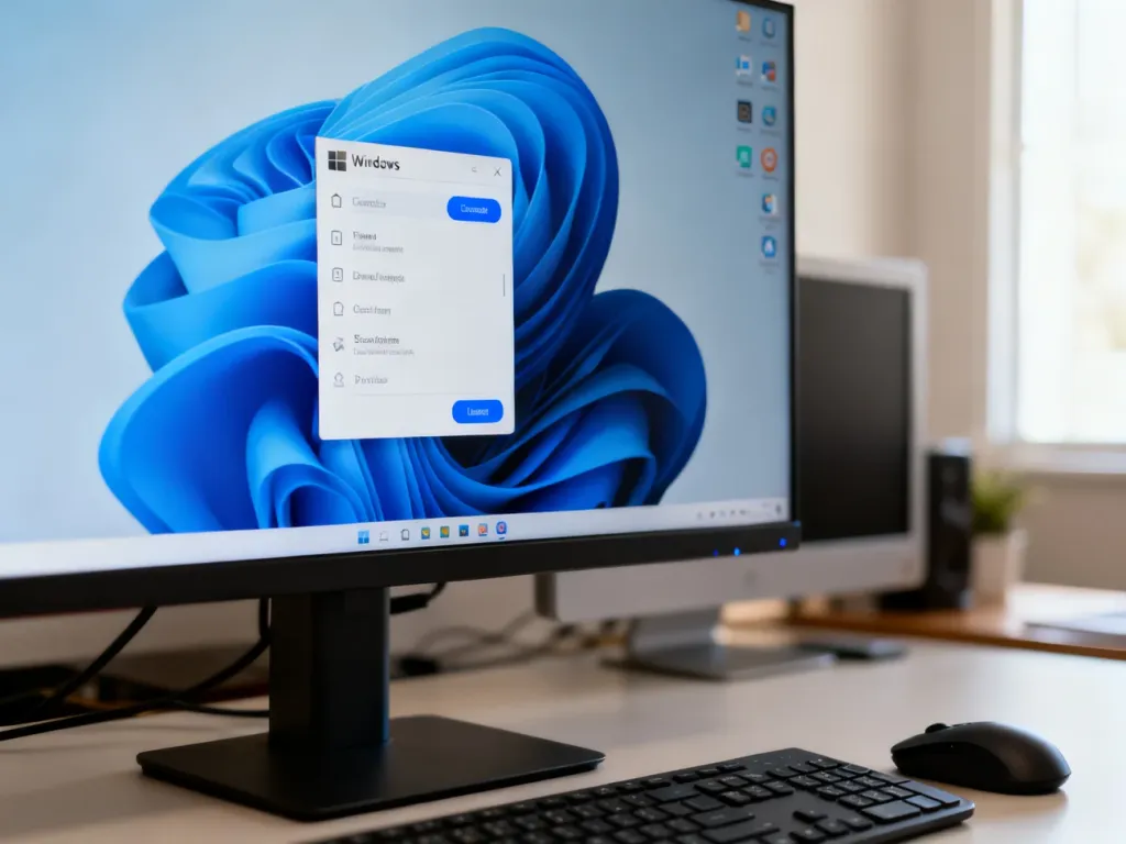Monitor z otwartym menu kontekstowym systemu Windows 11 na biurku w domowym biurze.