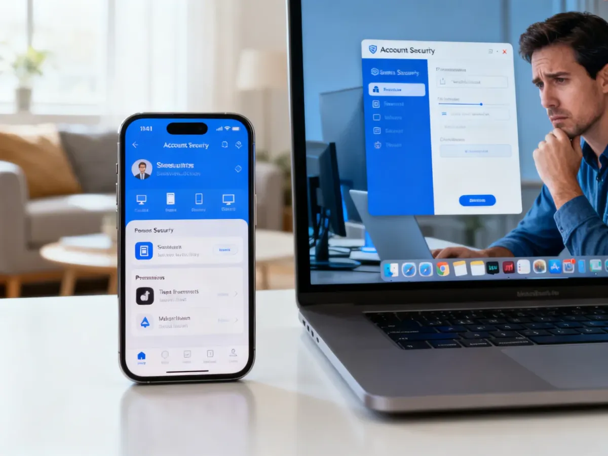 iPhone and laptop used to review account security and connected devices