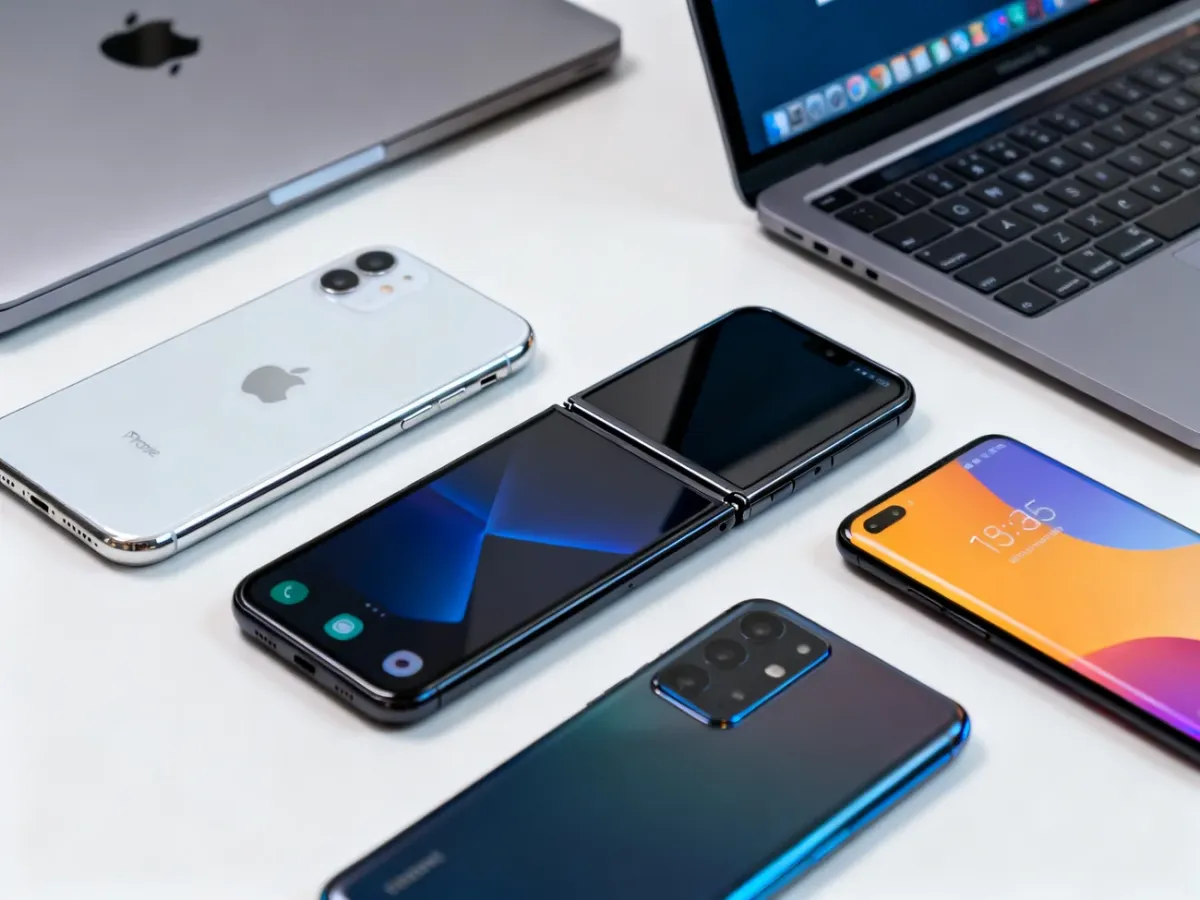iPhone i różne smartfony z Androidem na biurku
