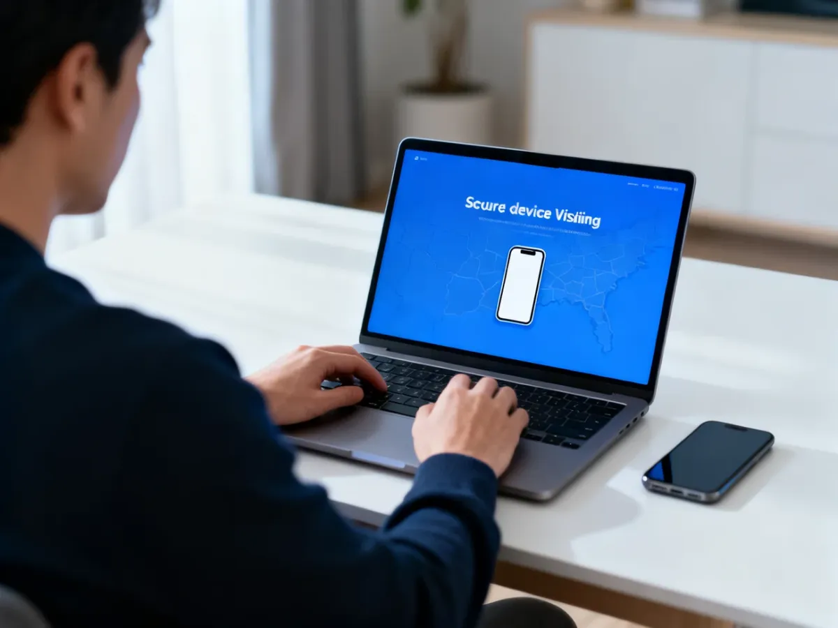 Osoba lokalizująca zgubiony smartfon za pomocą laptopa