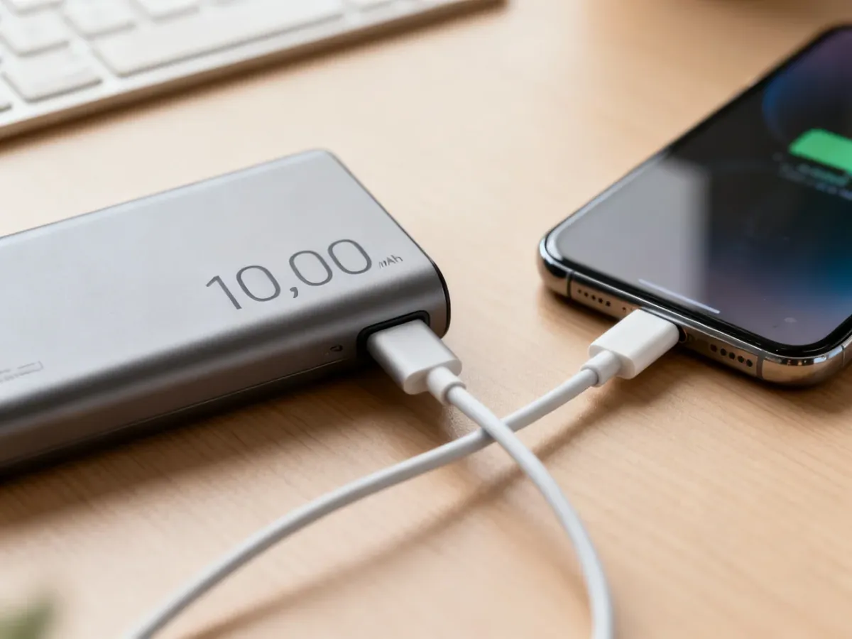 Powerbank podłączony do smartfona podczas ładowania