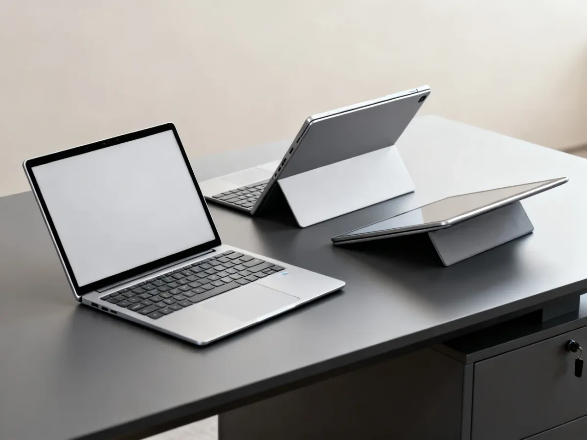 Laptop 2 w 1 pokazany w trybie laptopa, namiotu, podstawki i tabletu