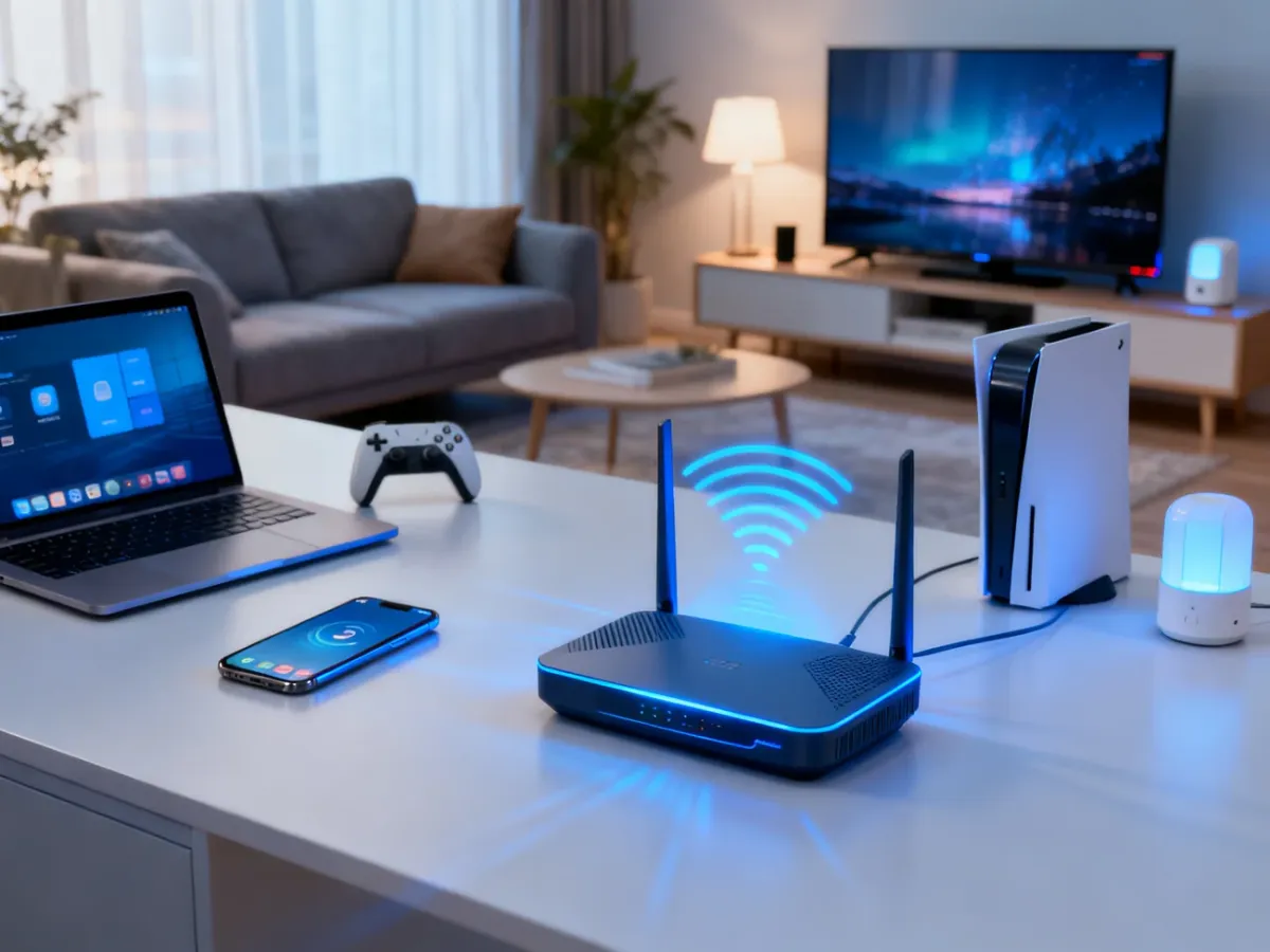 Router Wi-Fi 6 obsługujący wiele urządzeń w nowoczesnym domu