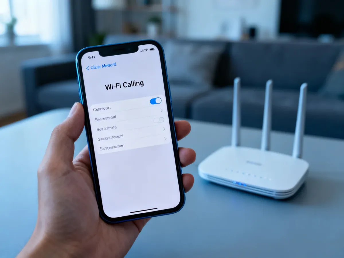 Smartfon z wyłączoną funkcją Wi-Fi Calling w ustawieniach sieci komórkowej