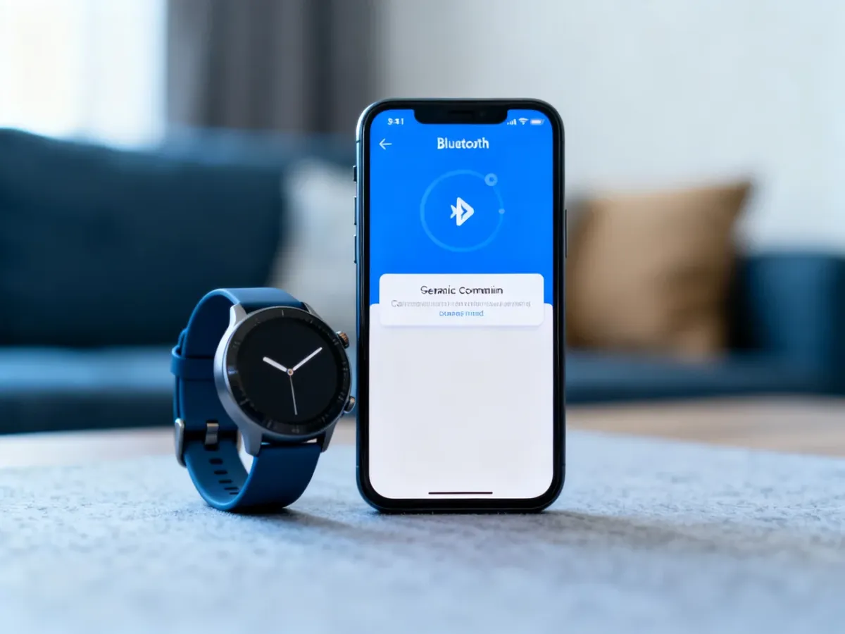 Smartwatch i telefon podczas parowania w aplikacji producenta