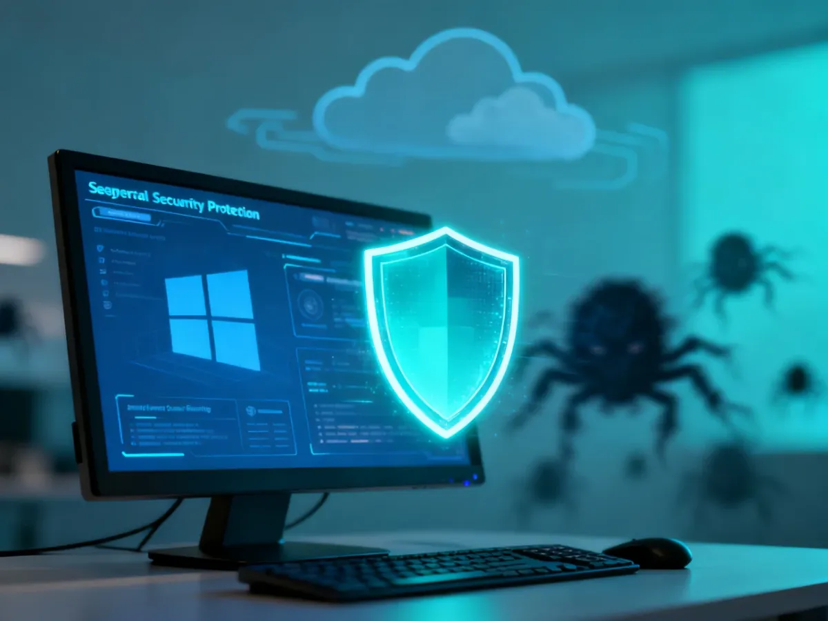 Komputer chroniony przez Microsoft Defender przed zagrożeniami cyfrowymi