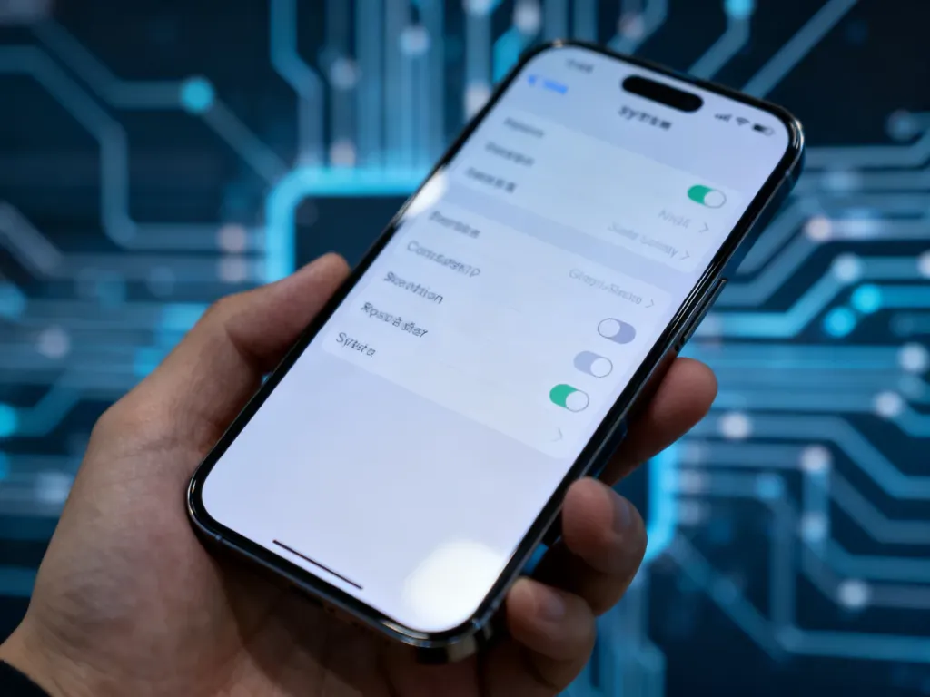 Smartfon z otwartym menu ustawień systemu, prezentujący interfejs Xiaomi HyperOS w minimalistycznym stylu.