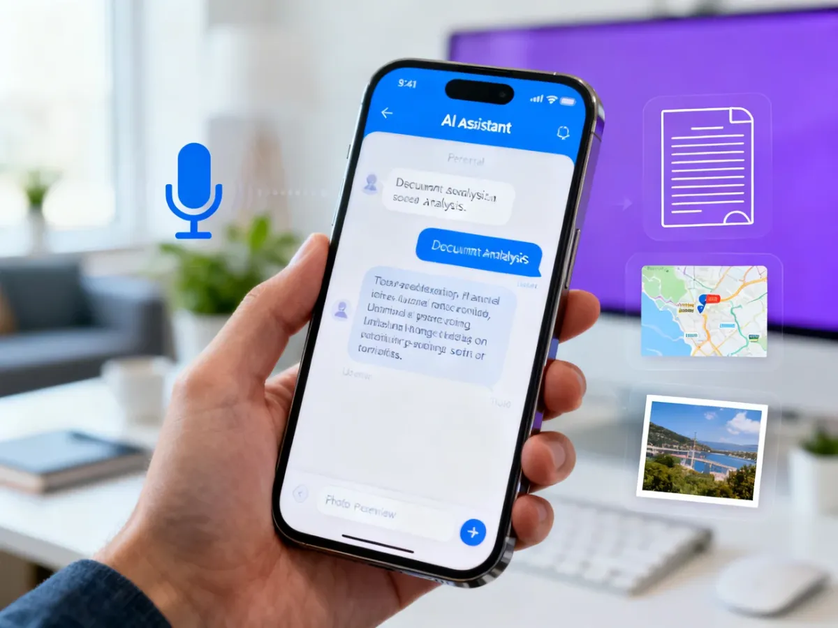 Smartfon z aplikacją AI używaną do rozmowy i analizy informacji