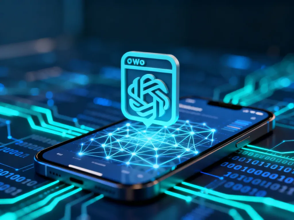 Abstrakcyjna wizualizacja działania silnika przeglądarki wewnątrz systemu Android, przedstawiająca cyfrową architekturę sieci.