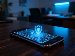 Nowoczesny smartfon leżący na biurku, gotowy do sprawdzenia daty produkcji urządzenia.