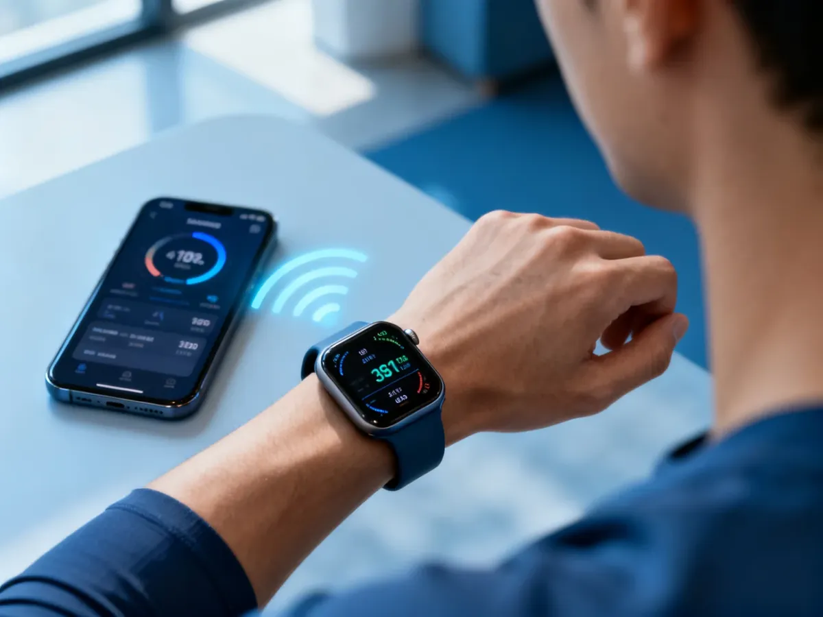 Smartwatch połączony ze smartfonem podczas monitorowania aktywności