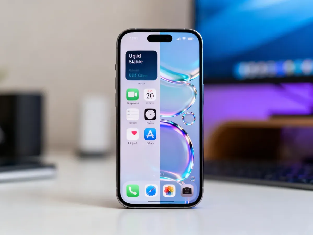 iPhone pokazujący kontrast między klasycznym a przezroczystym interfejsem systemu