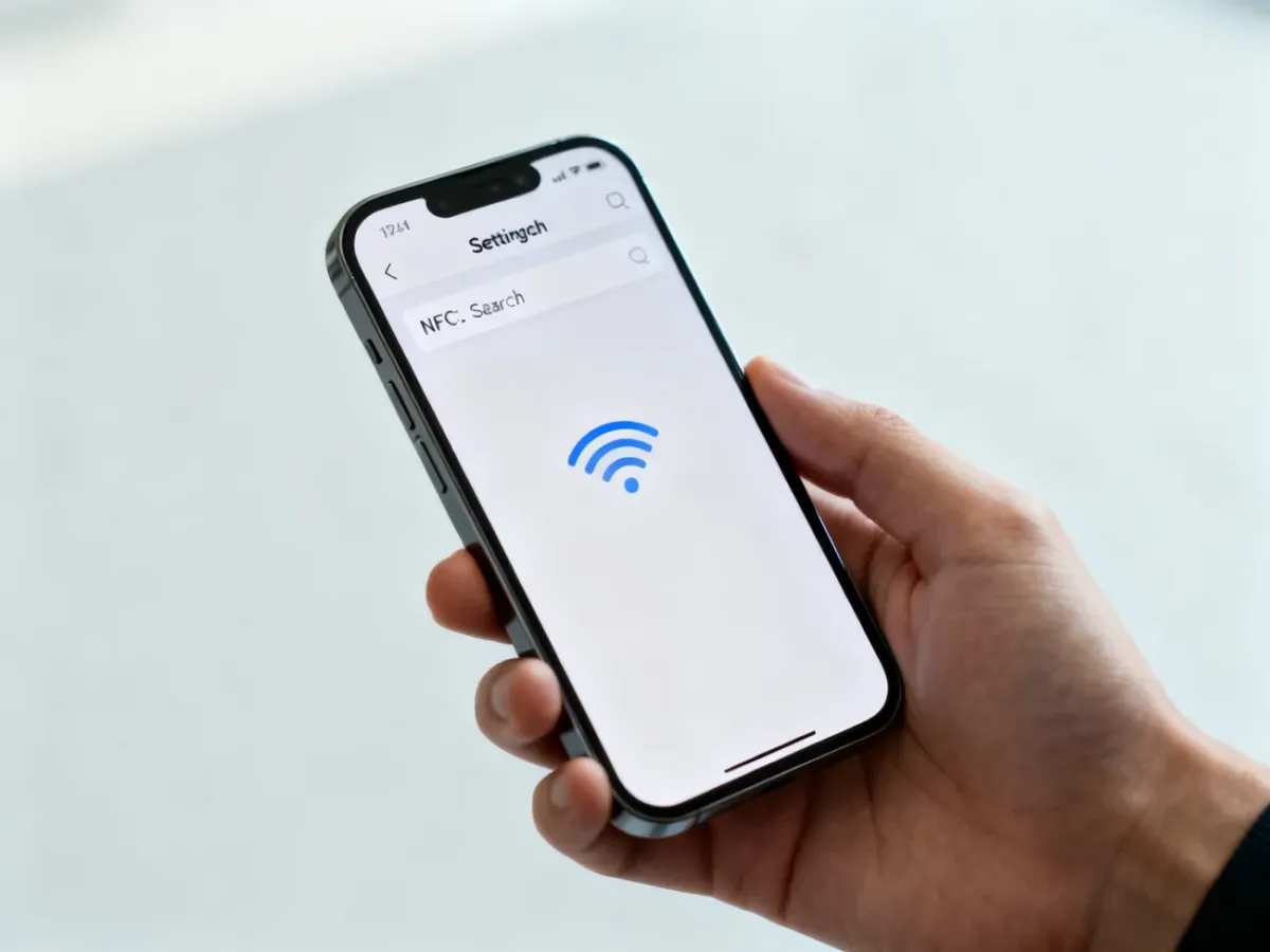 Smartfon z otwartymi ustawieniami i opcją NFC