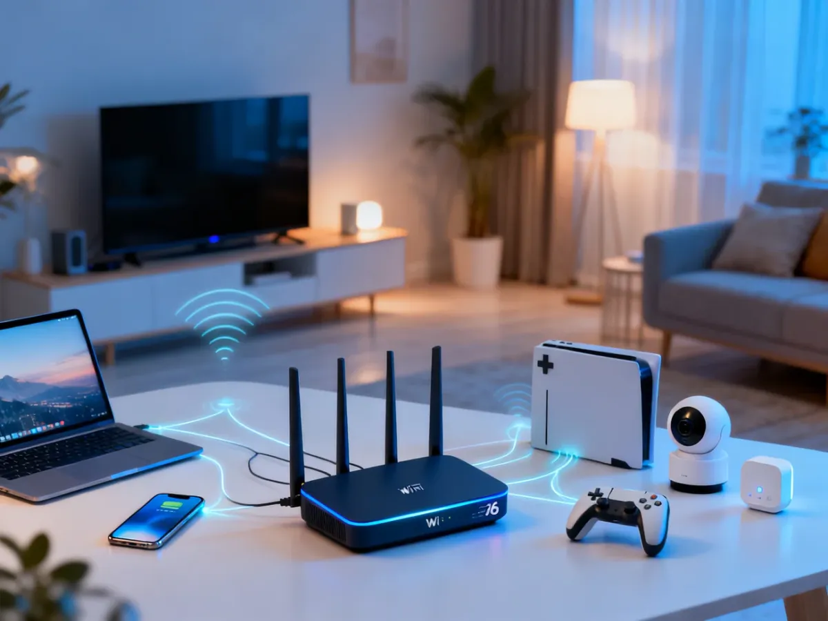 Router Wi-Fi 6 obsługujący wiele urządzeń w nowoczesnym domu