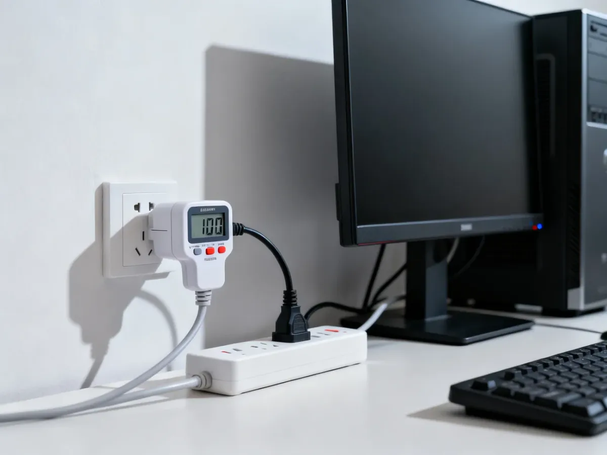 Watomierz mierzący pobór energii komputera w domowym biurze