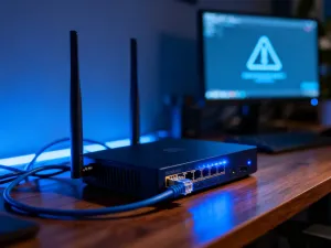 Nowoczesne stanowisko komputerowe z podświetlanym monitorem, symbolizujące zaawansowane środowisko pracy w systemie Windows 11.