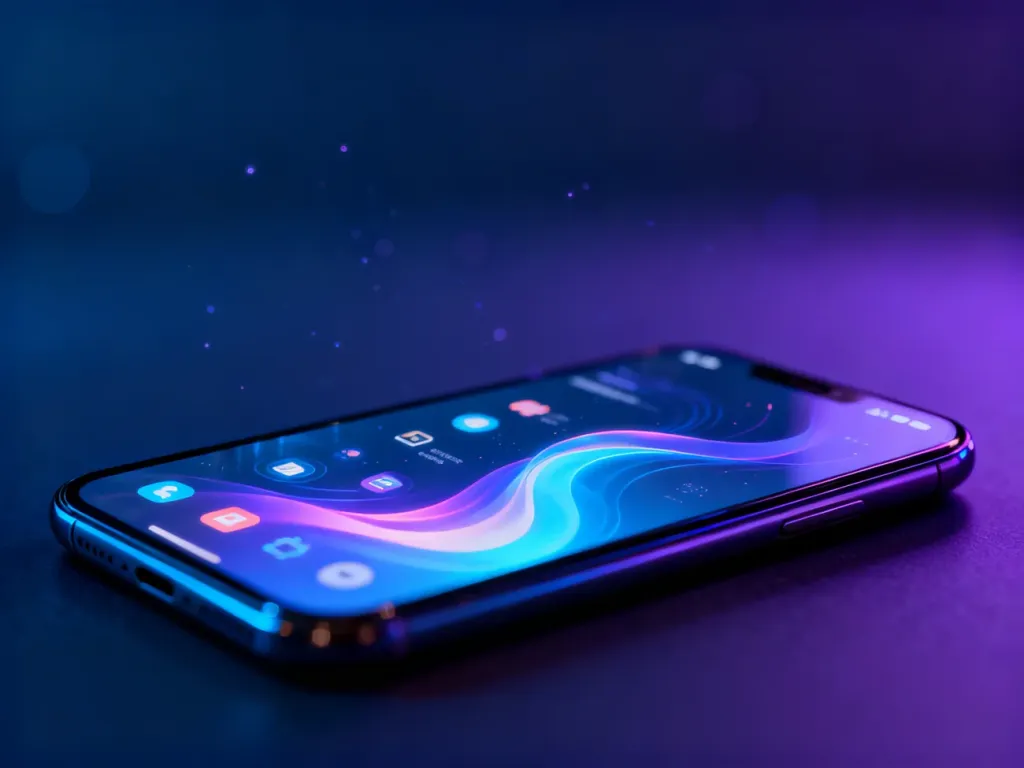 Nowoczesny smartfon z interfejsem One UI 8, prezentujący płynne animacje i minimalistyczny design w cyfrowej przestrzeni.