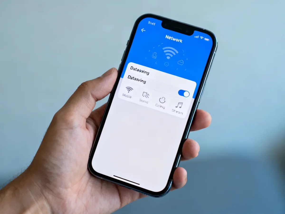 Smartfon z wyłączonym trybem oszczędzania danych w ustawieniach sieci