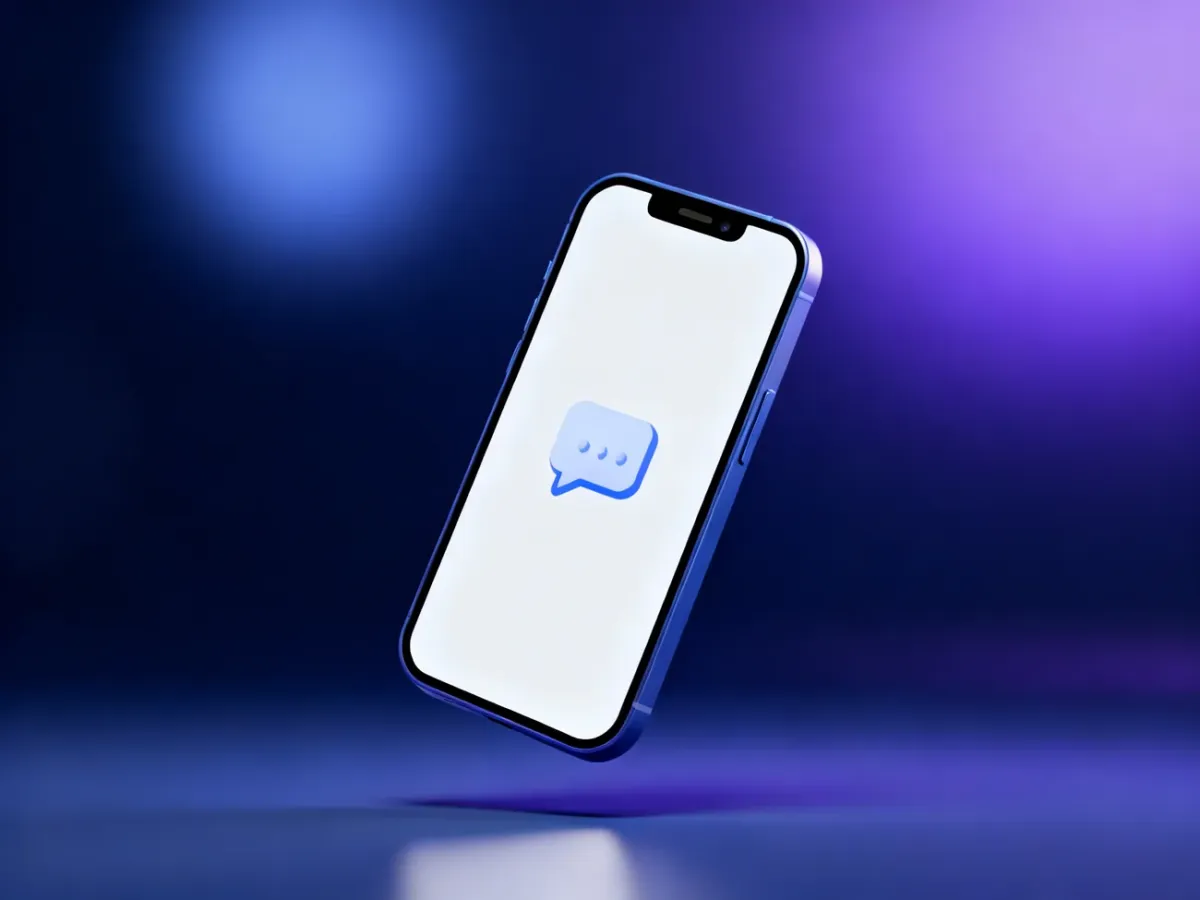 Minimalistyczna grafika 3D przedstawiająca nowoczesny smartfon z ikoną powiadomienia, symbolizująca działanie aplikacji In.