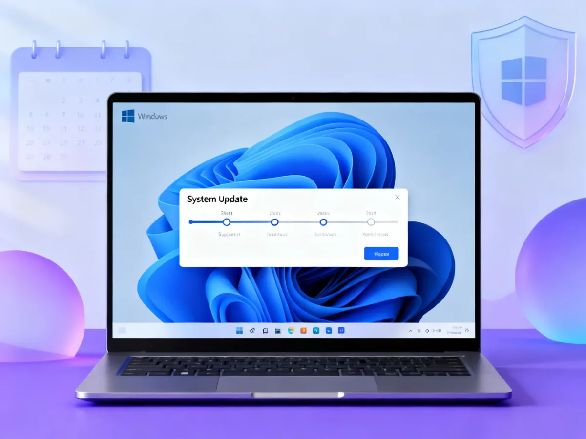 Komputer z systemem Windows 11 przedstawiony w kontekście aktualizacji i cyklu wsparcia