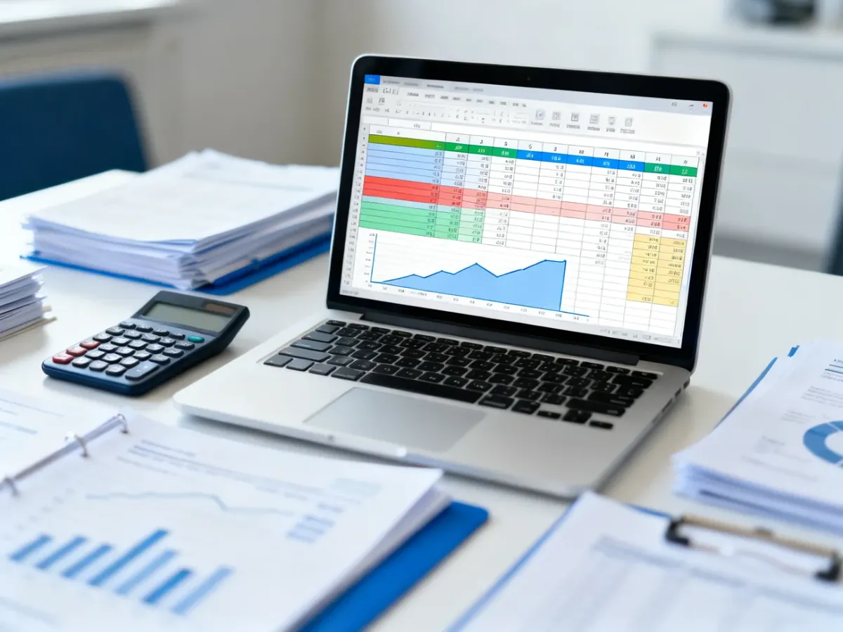 Laptop displaying an organized spreadsheet with charts and data