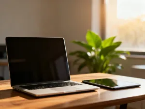 Cyfrowa tarcza chroniąca laptop i dokumenty przed atakami cybernetycznymi w serwerowni.