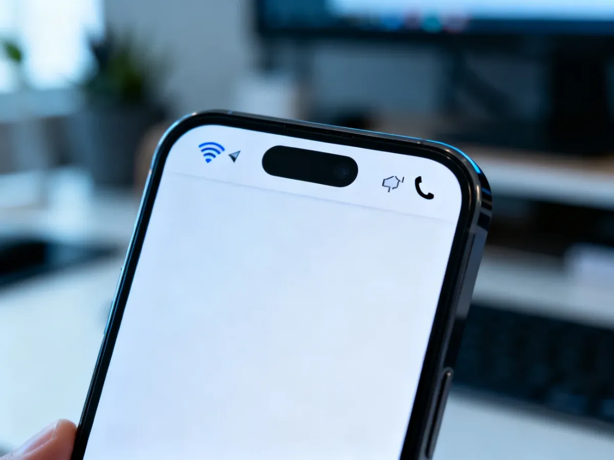 Pasek stanu smartfona z widocznymi ikonami Wi-Fi oraz słuchawki, wskazujący na aktywne połączenie przez sieć bezprzewodową.