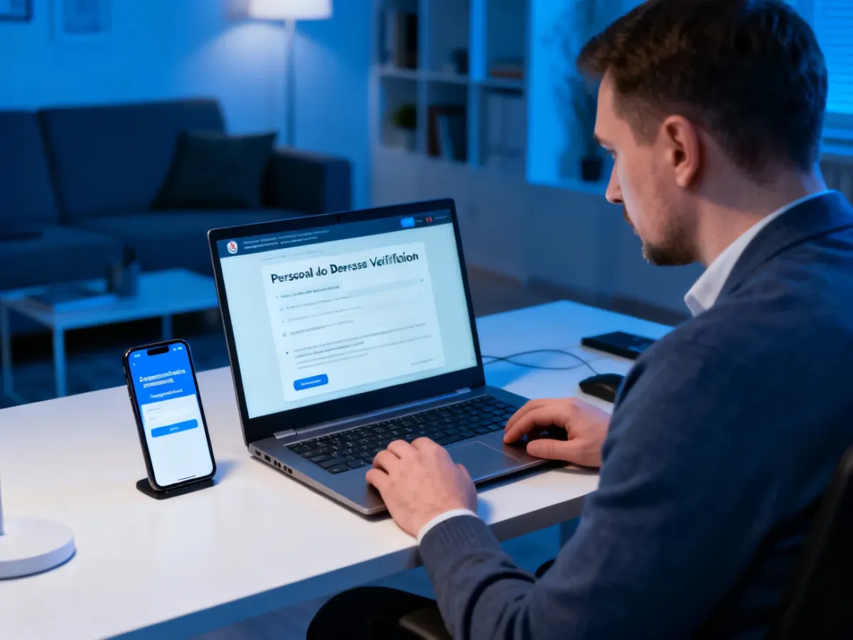 Osoba sprawdzająca wynik weryfikacji wycieku danych na laptopie