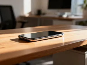 Dwa nowoczesne smartfony klasy premium zestawione obok siebie na eleganckim, ciemnym podłożu w futurystycznym otoczeniu.