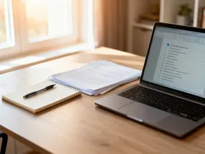 Minimalistyczny ekran smartfona z uporządkowaną siatką ikon aplikacji na tle nowoczesnego biurka.