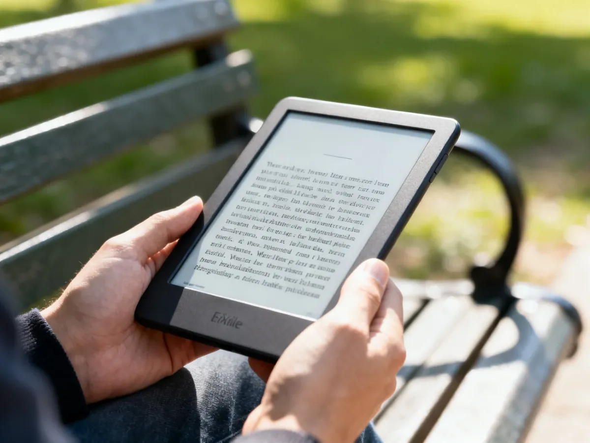 Czytnik ebook z ekranem E-Ink używany w jasnym świetle dziennym