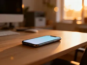 Nowoczesny smartwatch i smukły smartband leżące obok siebie na drewnianym biurku, prezentujące różne funkcje urządzeń.