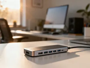 Nowoczesny monitor wyświetlający arkusz kalkulacyjny Excel na minimalistycznym biurku w jasnym biurze.