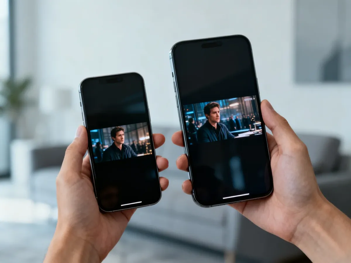 Mniejszy i większy smartfon pokazane obok siebie podczas porównania wygody obsługi i rozmiaru ekranu