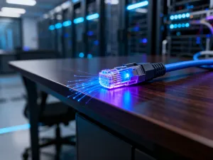 Smartfon z ikoną połączenia Wi-Fi na drewnianym biurku w domowym biurze.