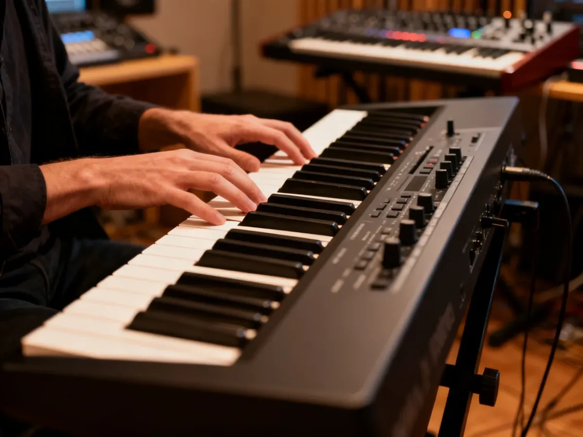 Pianista grający na dynamicznej klawiaturze pianina cyfrowego