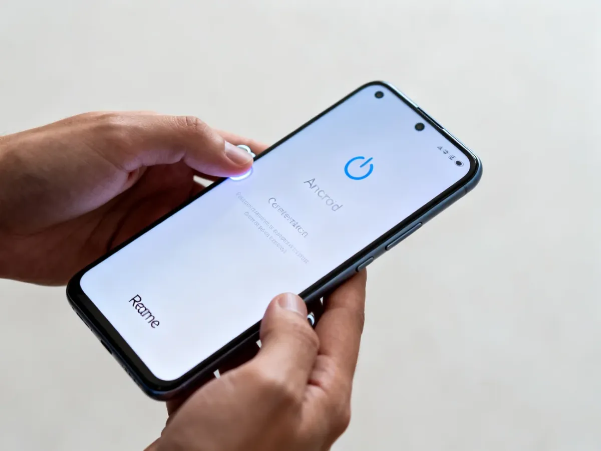 Telefon Realme z jednocześnie naciskanymi przyciskami zasilania i zwiększania głośności