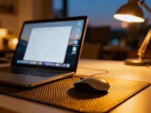 Nowoczesny router bezprzewodowy na biurku, symbolizujący szybką łączność i zaawansowaną technologię sieciową.