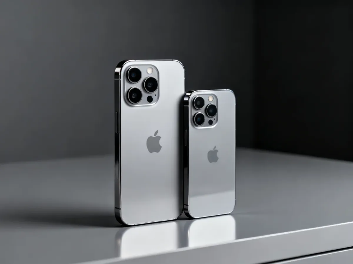 iPhone 17 Pro i iPhone 17 Pro Max ustawione obok siebie, ukazujące różnicę rozmiarów