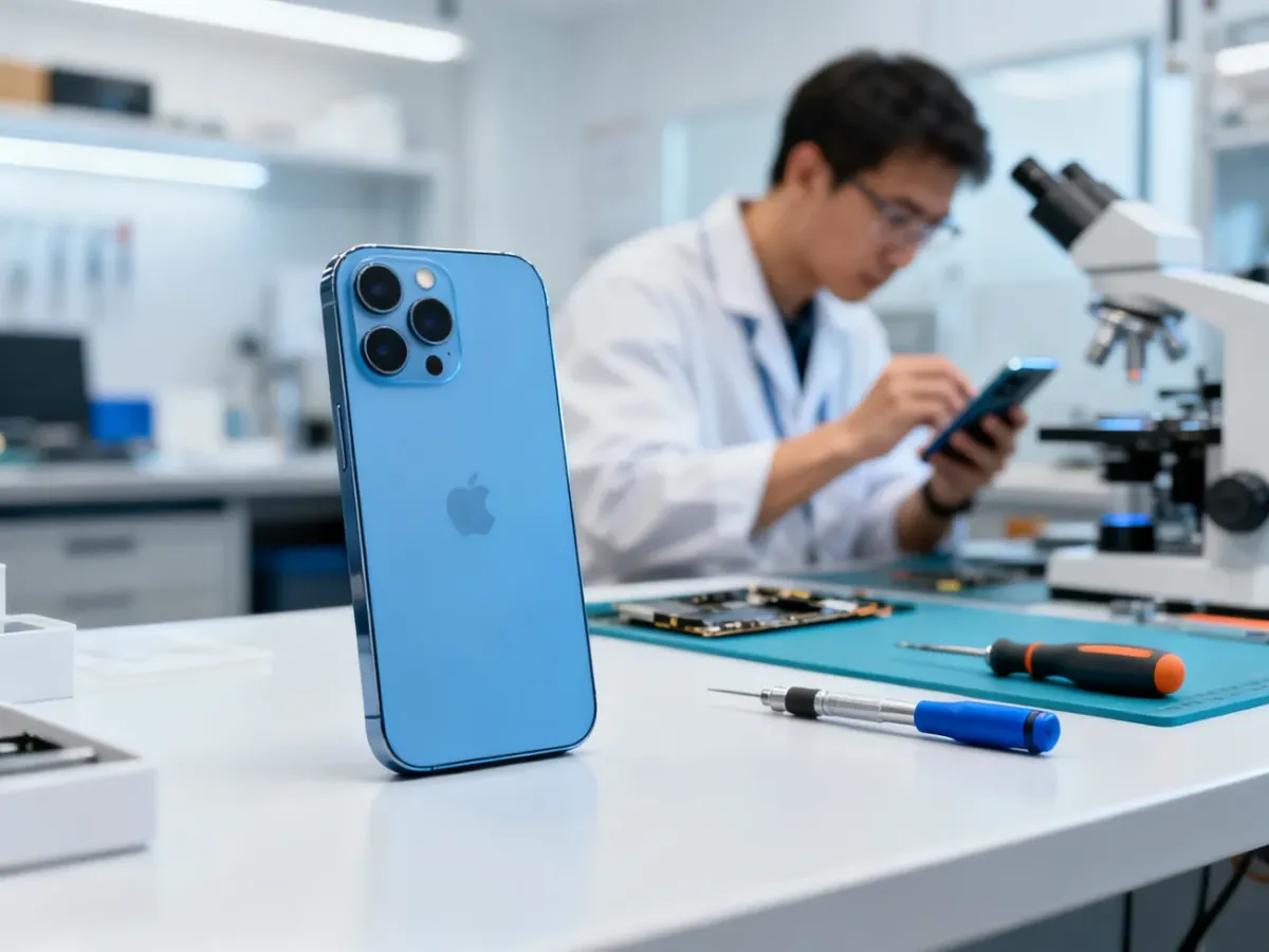 Odnowiony iPhone sprawdzany na stanowisku serwisowym